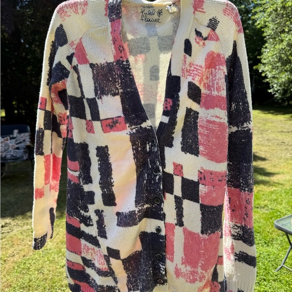 Pink and Black Geometric Cardigan Sweater - Picture 1 of 5